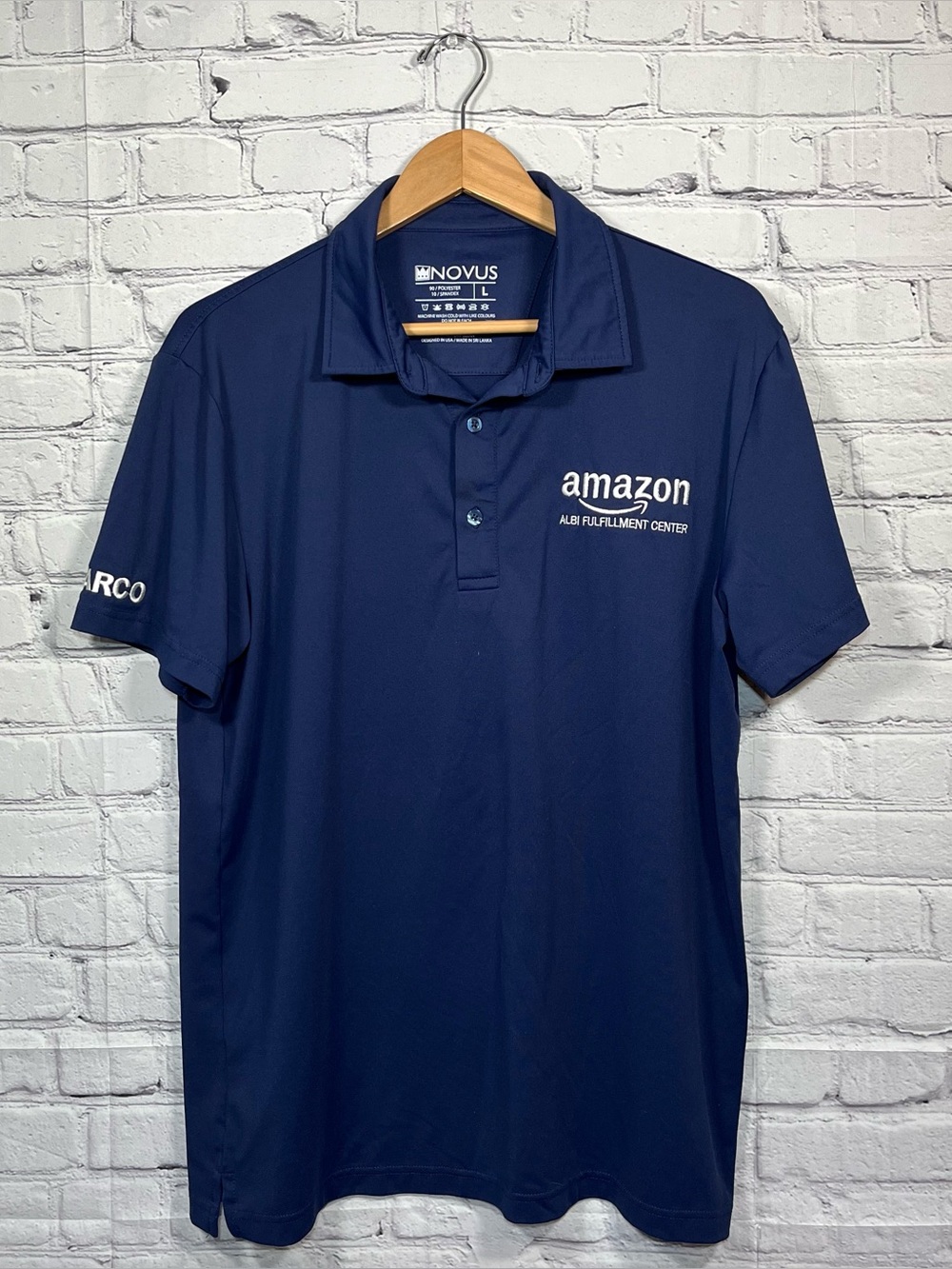 Amazon Fulfillment Center ALB Polo Shirt Mens Large Blue Logo Lightweight
